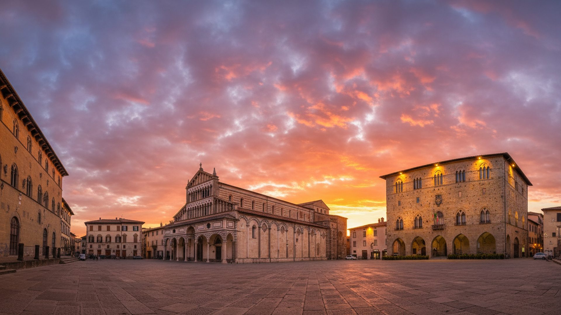 Piazza del Duomo a Pistoia al tramonto